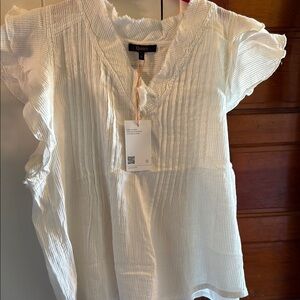 Quince Women's White Ruffle Top NWT large